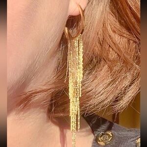 Long gold earrings - stainless steel pendant chain jewelry - evening accessory
